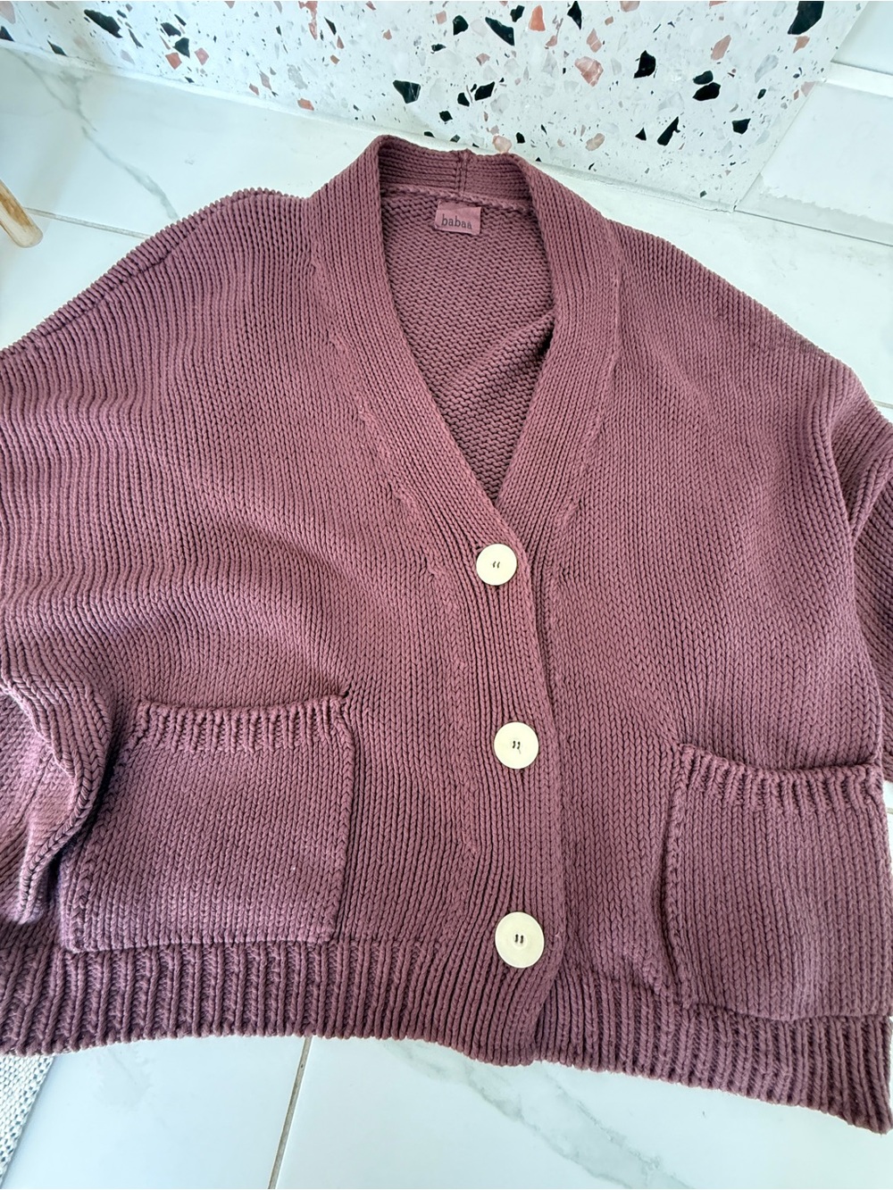 Babaa V-Neck Button Front Cardigan Sweater, No 16 in Cherry, value $520 Cdn